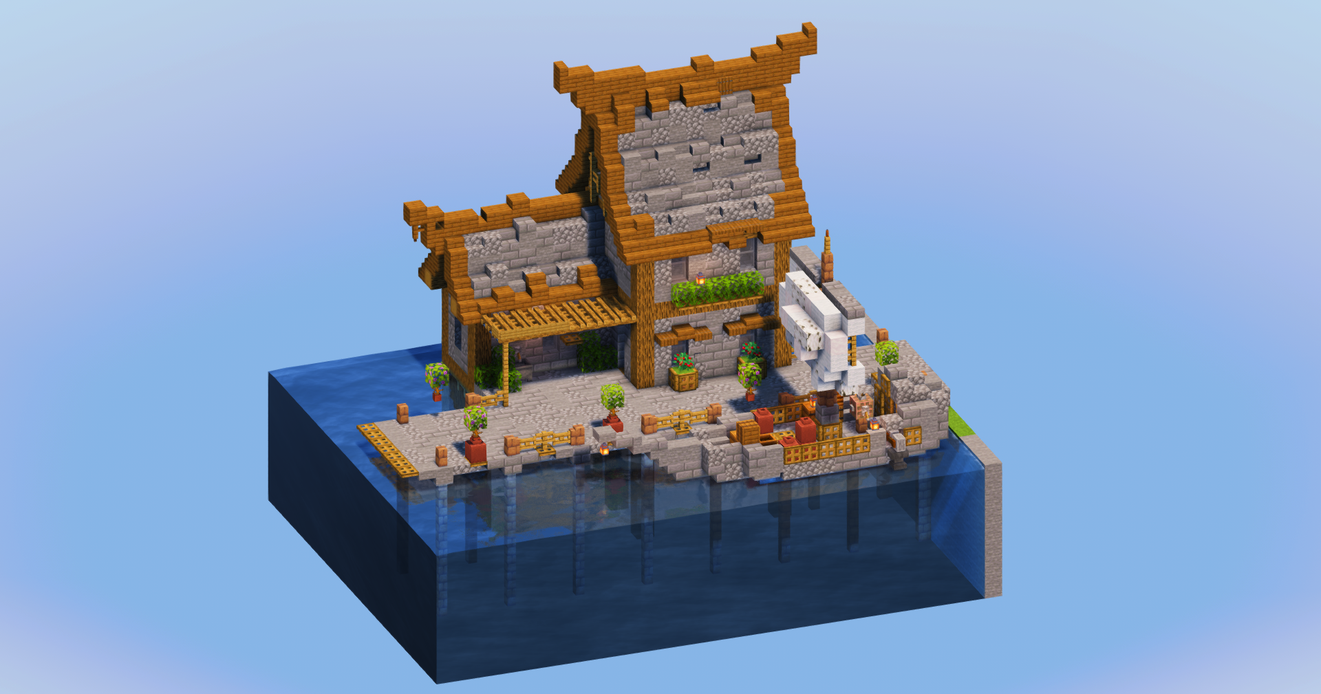 Stone House On A Dock — Minecraft Build by LeonisBuilds