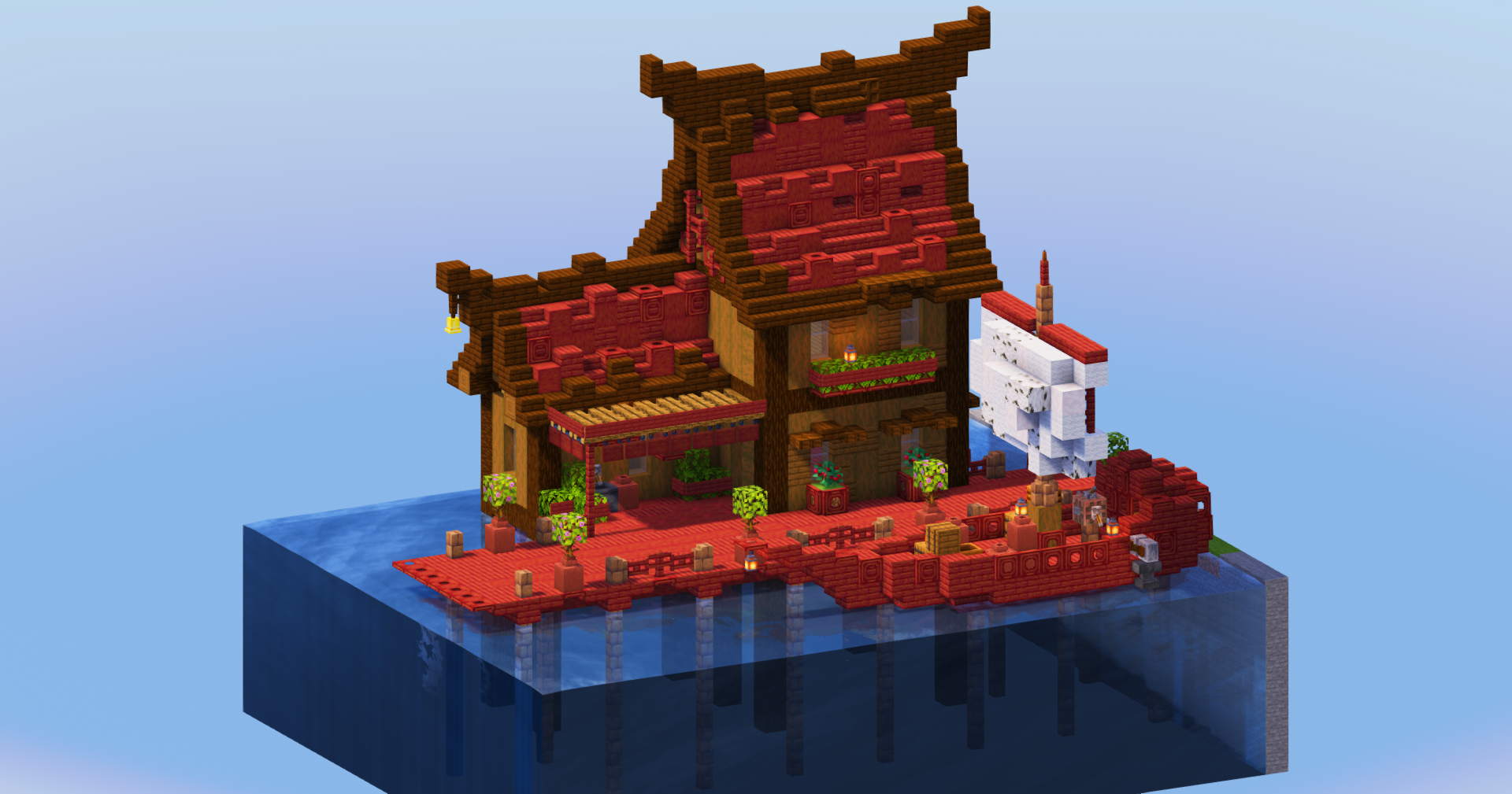 Mangrove Red House on A Dock — Minecraft Build by LeonisBuilds (2)