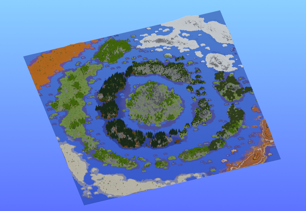 Survival Multibiome Circle Islands 2000x2000 Blocks Custom Map, Snowy Plains, Snowy taiga, Taiga, Mesa, Red Desert, Desert, Mega taiga, Plains, Mountains, Jagged Peaks, Forest, Oak Forest