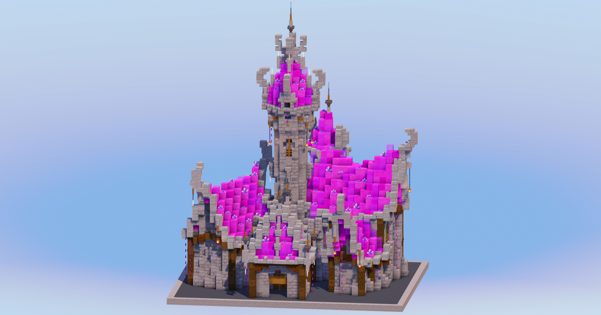 Magenta Medieval Fantasy Castle — Minecraft Build by LeonisBuilds