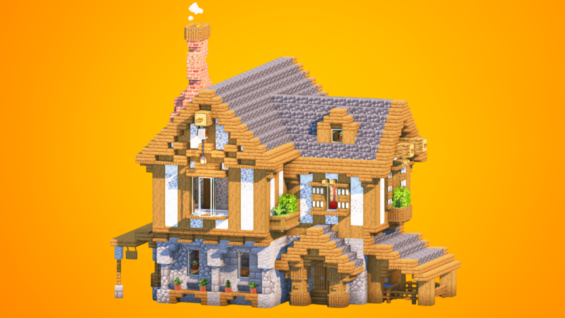 Cozy Medieval House with Chimney & Stable | Fully Furnished — Minecraft Build by RaekonBuilds