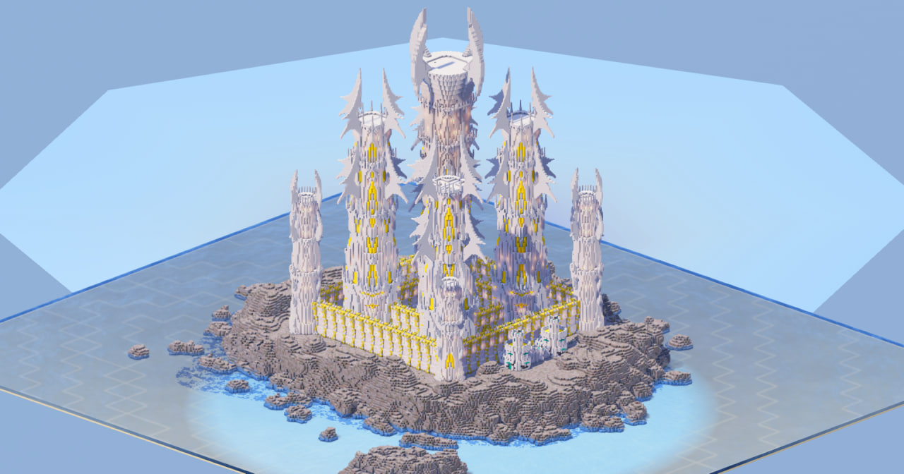 White and Gold Fantasy Castle 400x400 Blocks Fully Built Map, with Interiors — Minecraft Build by LeonisBuilds
