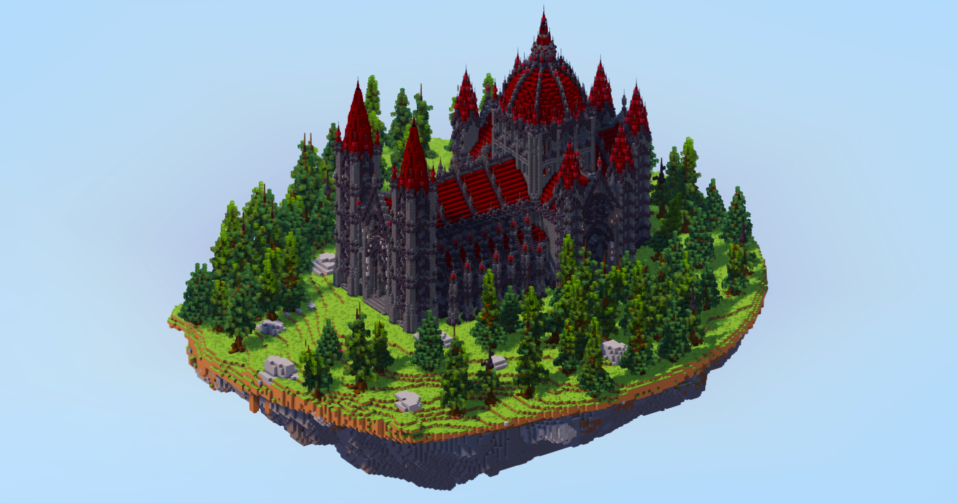 Dark Red Gothic Cathedral on Floating Island — Minecraft Build by LeonisBuilds (3)
