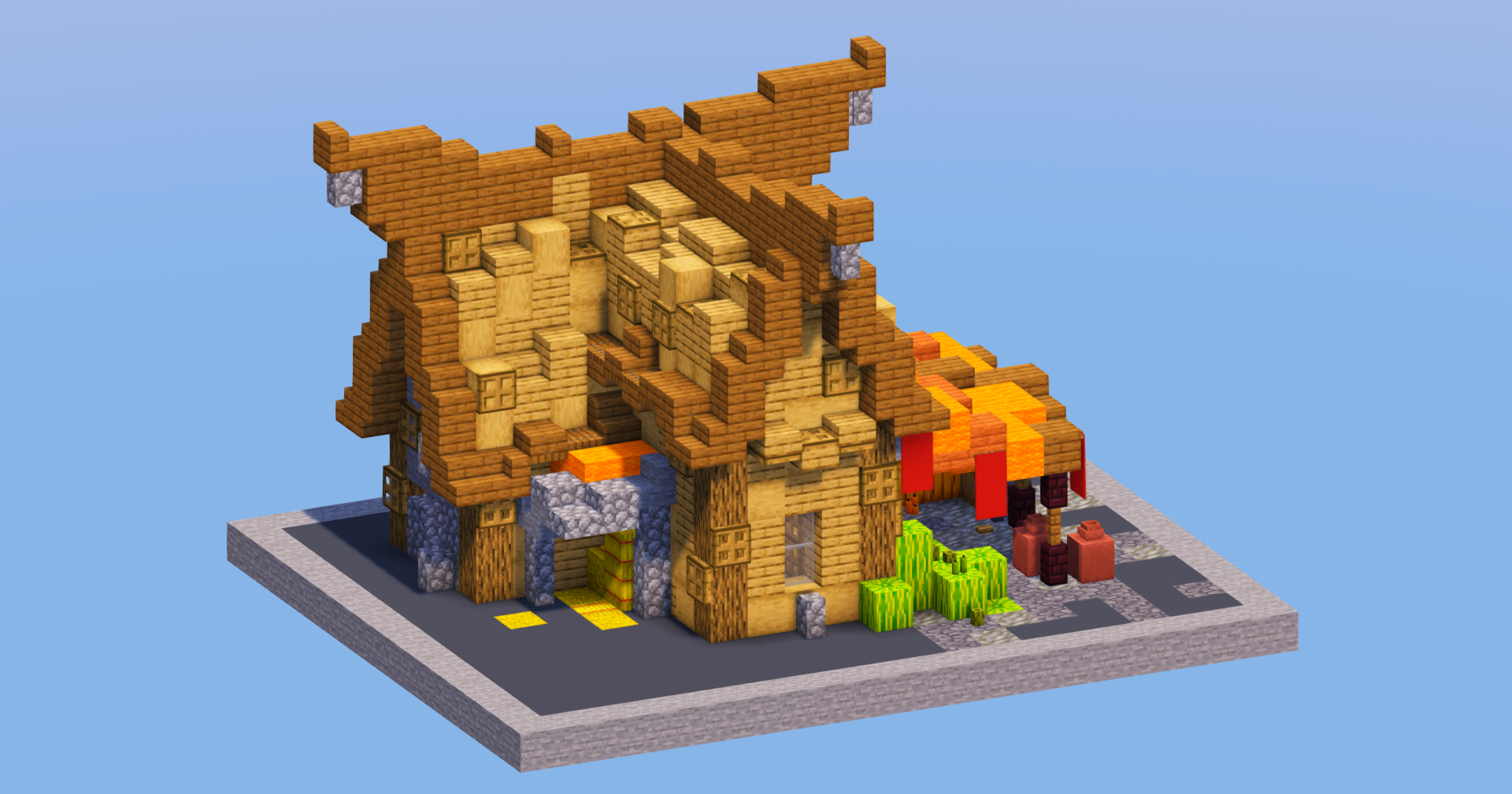 Oak Medieval Fruit Shop — Minecraft Build by LeonisBuilds (2)