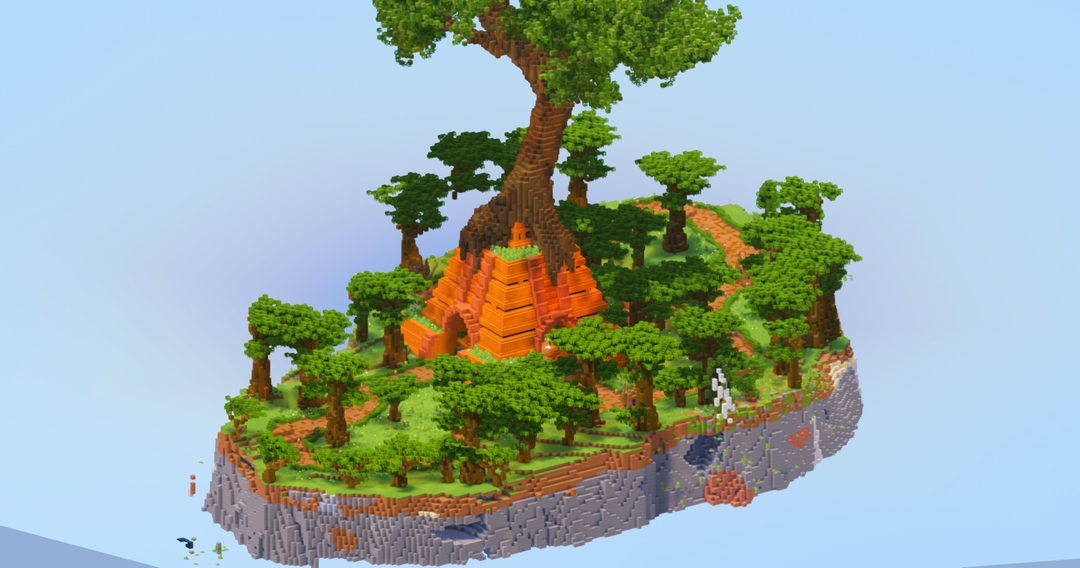 Floating Island with Orange Mayan Temple, Server Spawn with Portals — Minecraft Build by LeonisBuilds
