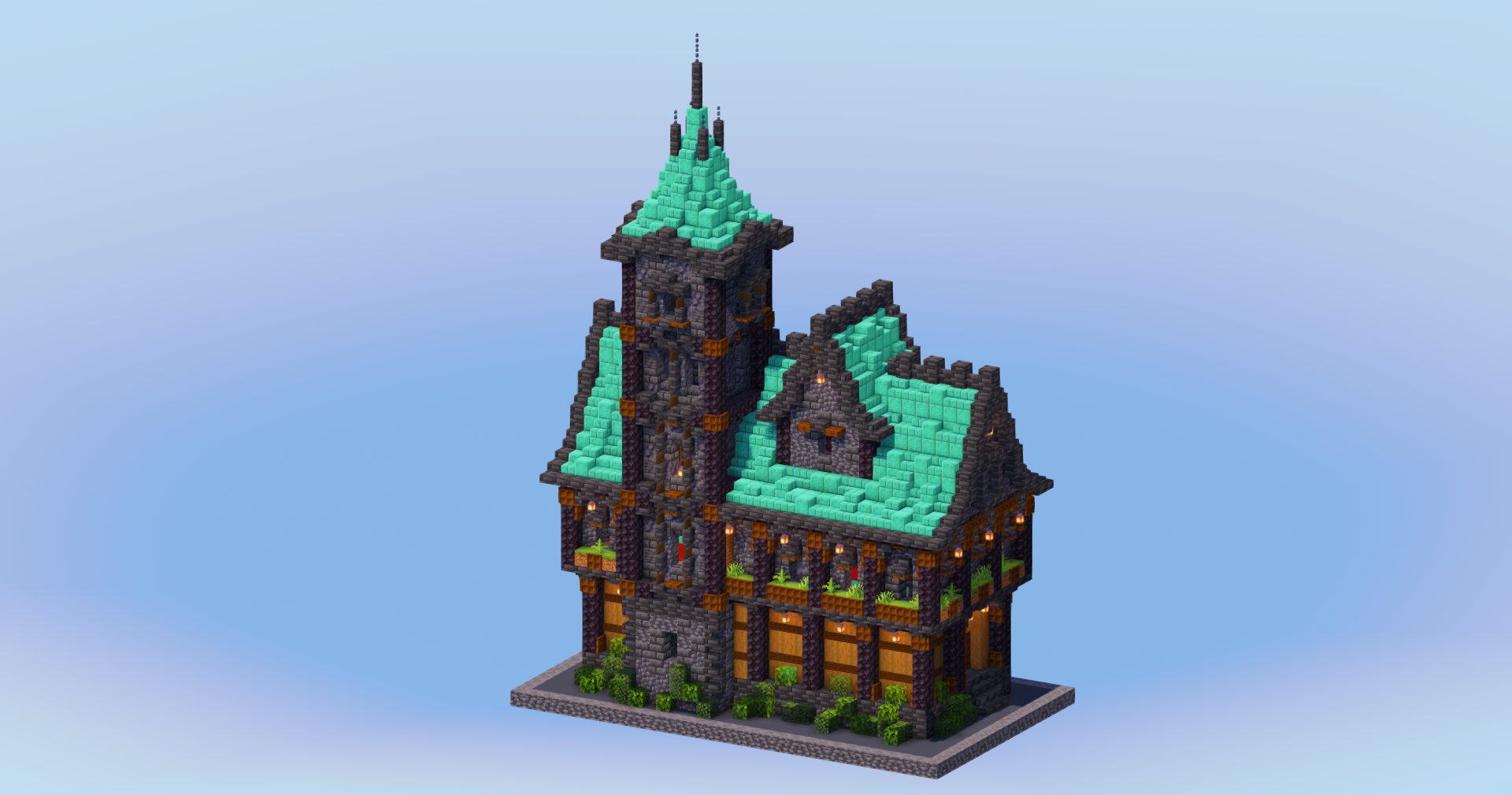 Medieval Town Hall Dark Copper — Minecraft Build by LeonisBuilds (2)