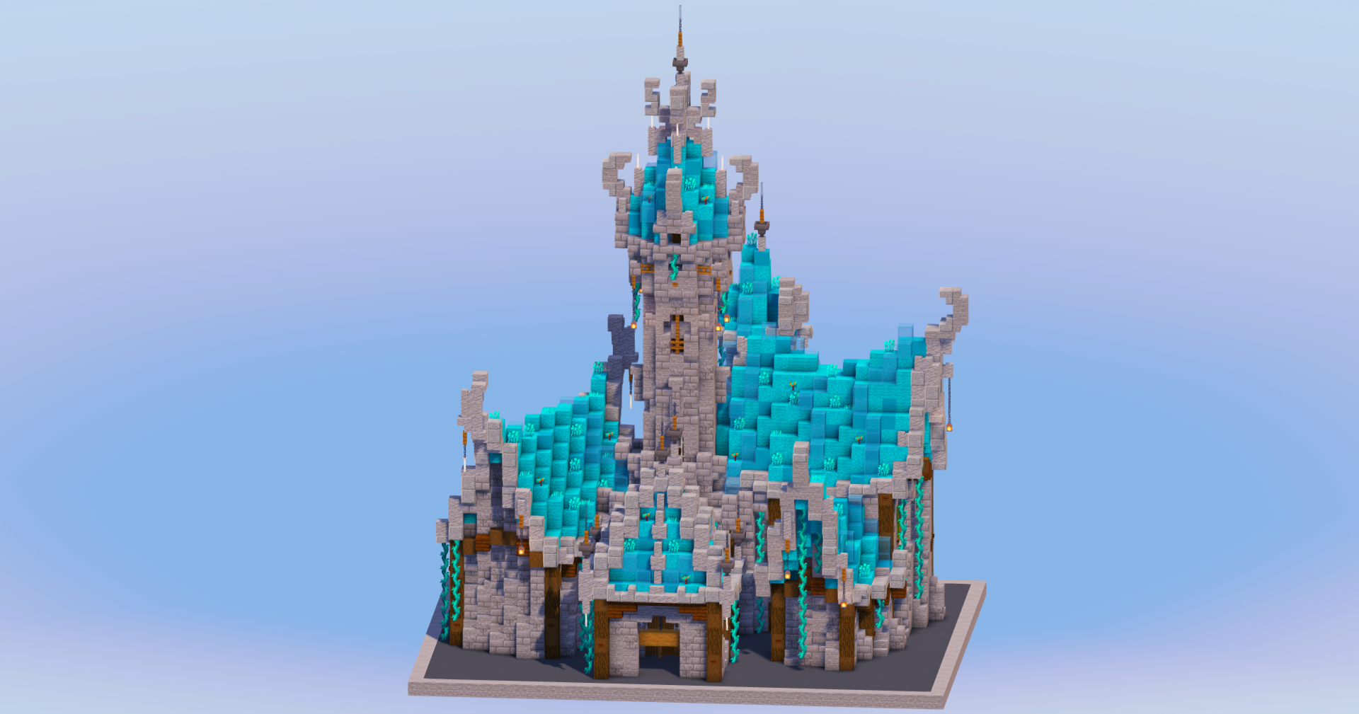 Cyan Medieval Fantasy Castle — Minecraft Build by LeonisBuilds (2)