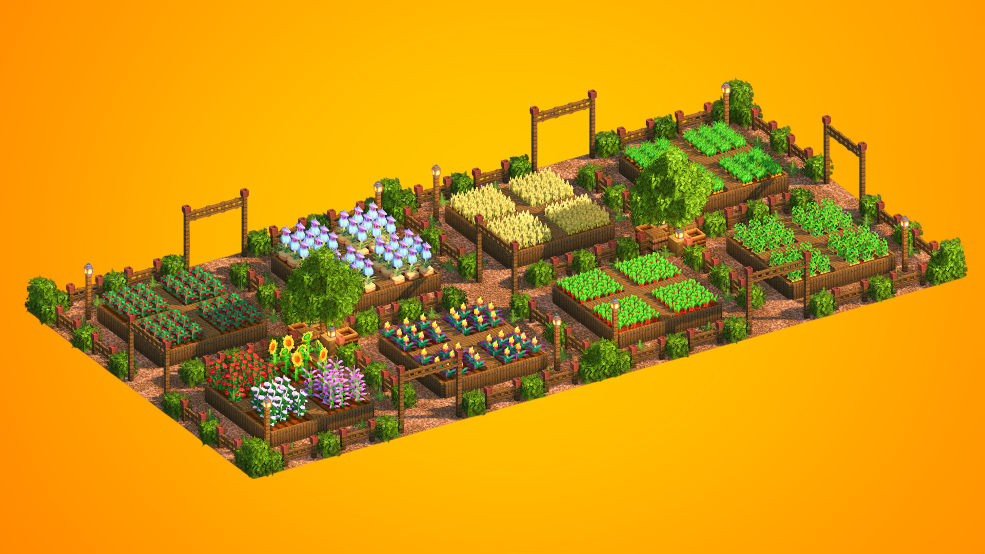 Large Modular Crop & Flower Farm | Survival Layout — Minecraft Build by RaekonBuilds