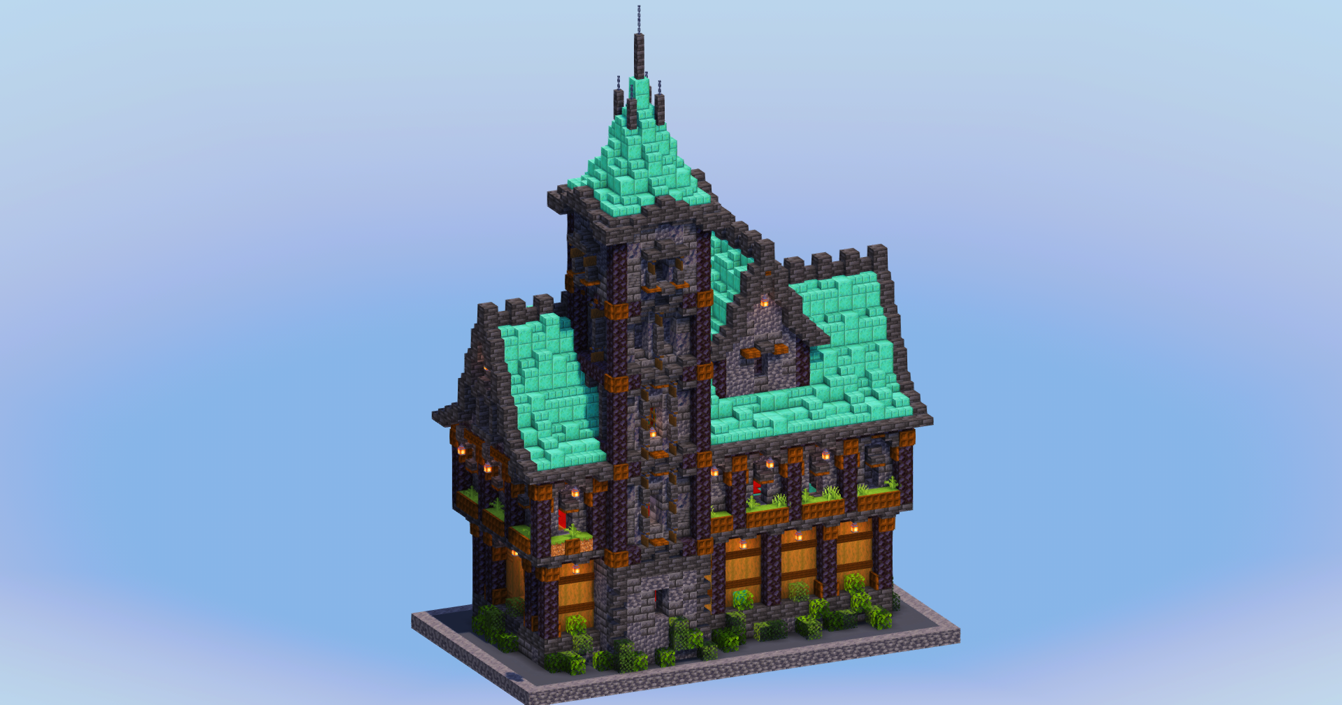 Medieval Town Hall Dark Copper — Minecraft Build by LeonisBuilds
