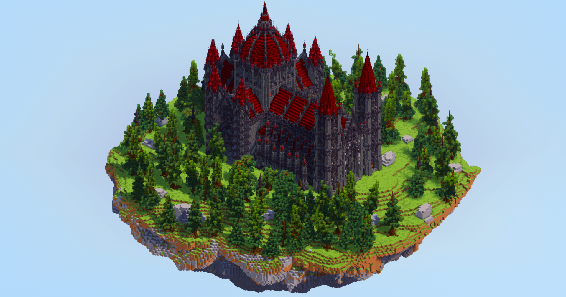 Dark Red Gothic Cathedral on Floating Island — Minecraft Build by LeonisBuilds (4)