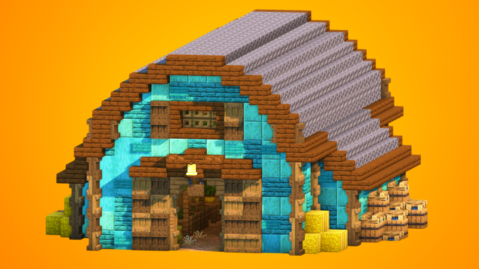 Rustic Cyan Copper Barn | Fully Furnished Interior — Minecraft Build by RaekonBuilds