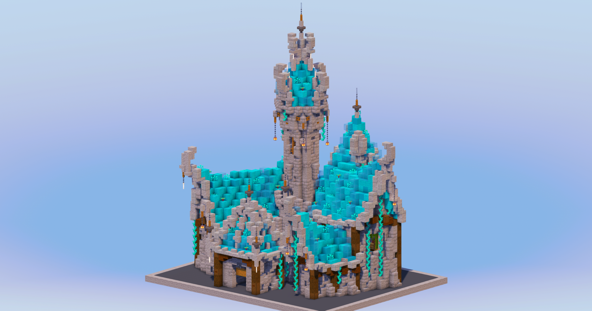 Cyan Medieval Fantasy Castle — Minecraft Build by LeonisBuilds