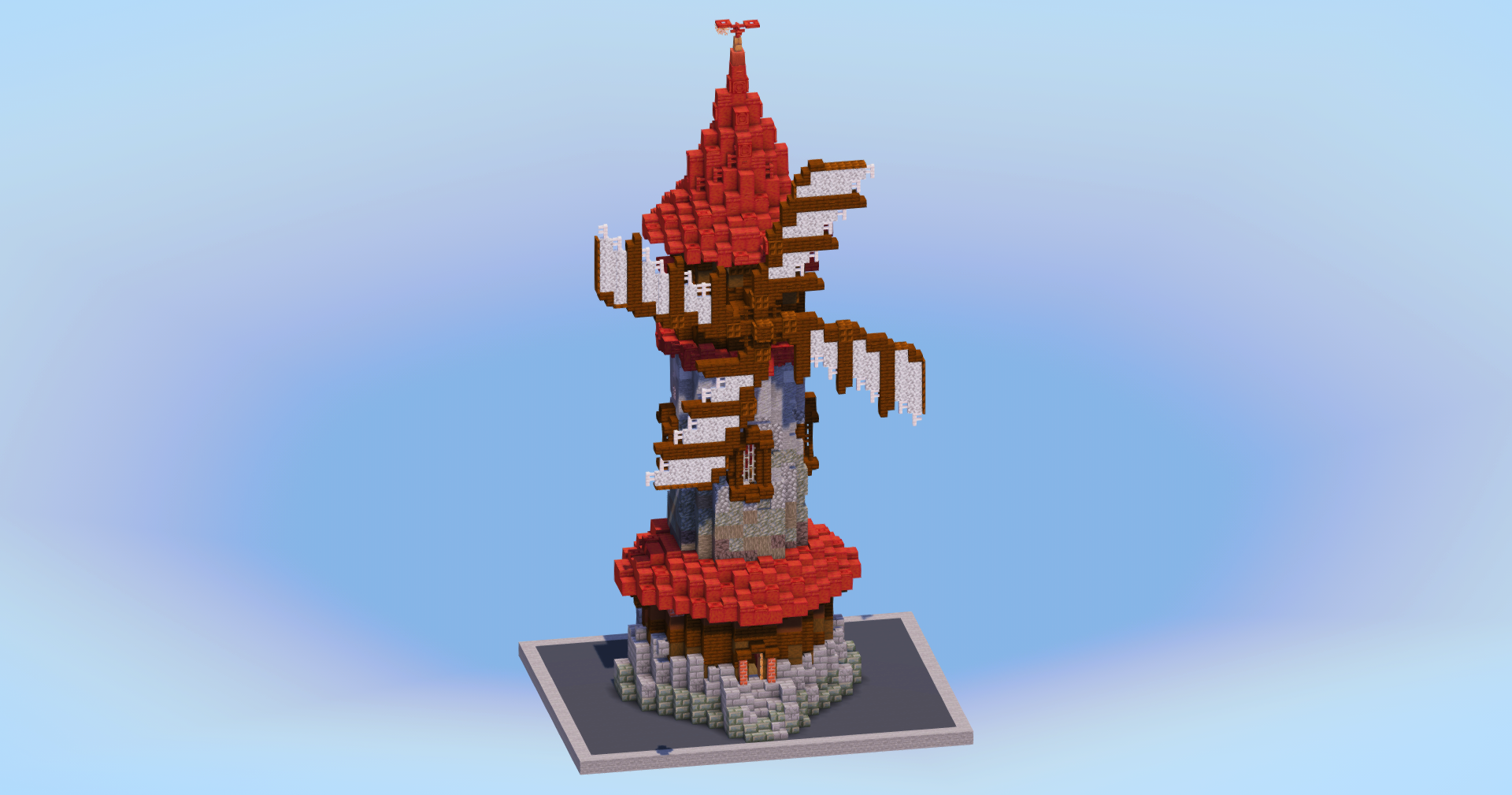 Mangrove Red Medieval Windmill — Minecraft Build by LeonisBuilds (2)