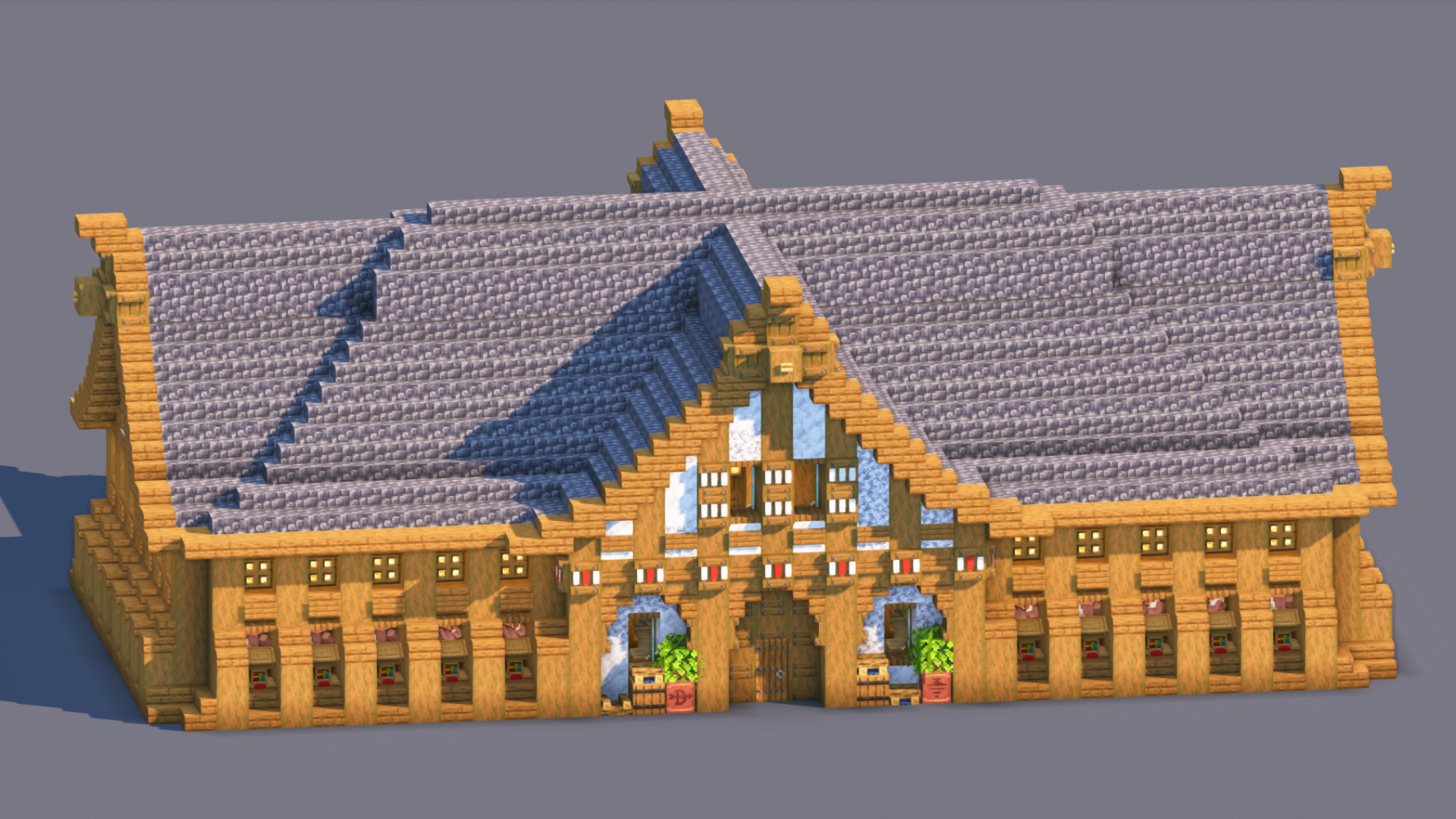 Medieval Trading Hall - Fully Decorated Interior | Download — Minecraft Build by RaekonBuilds