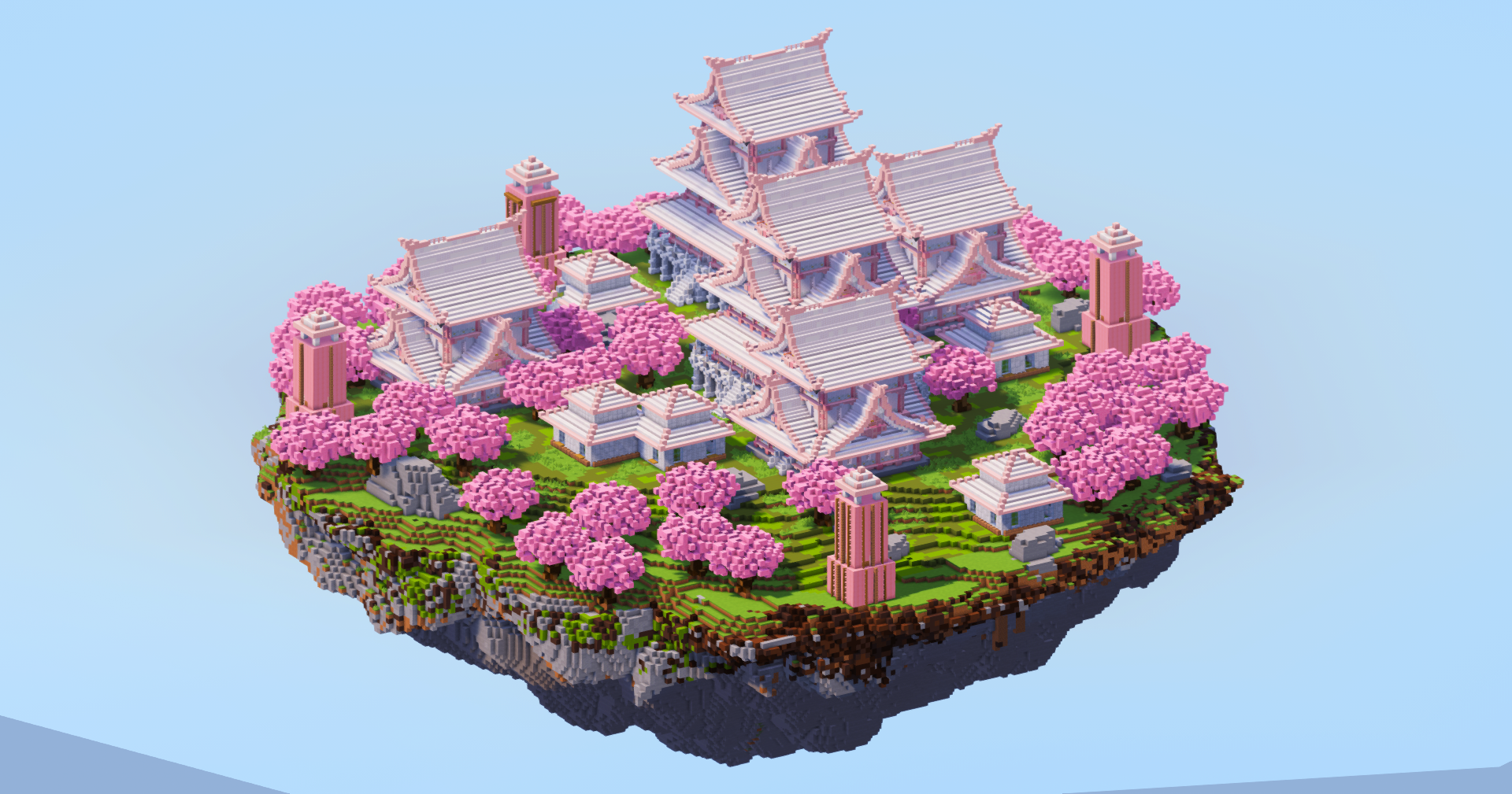 White and Cherry Japanese Floating Island — Minecraft Build by LeonisBuilds