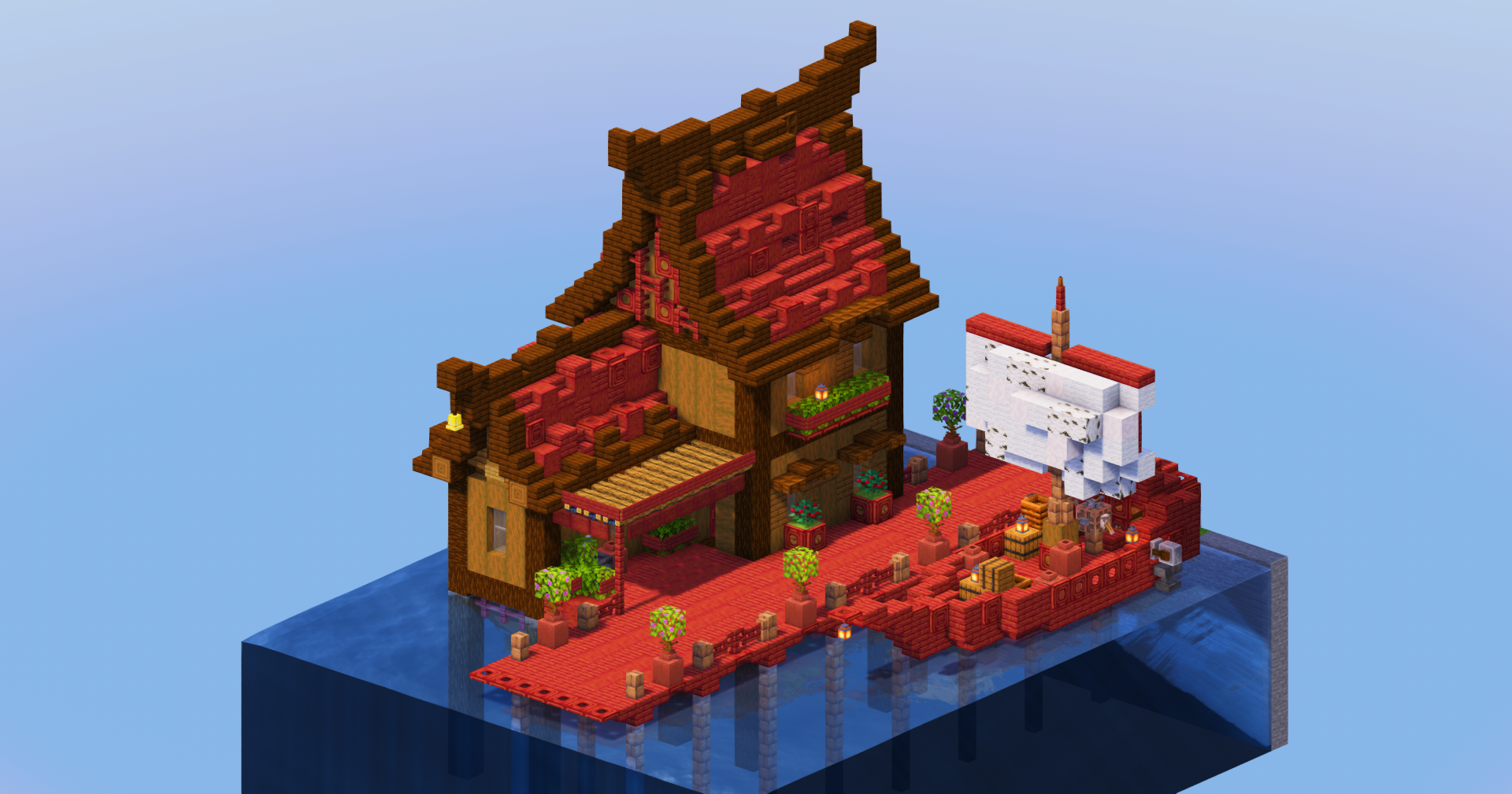Mangrove Red House on A Dock — Minecraft Build by LeonisBuilds