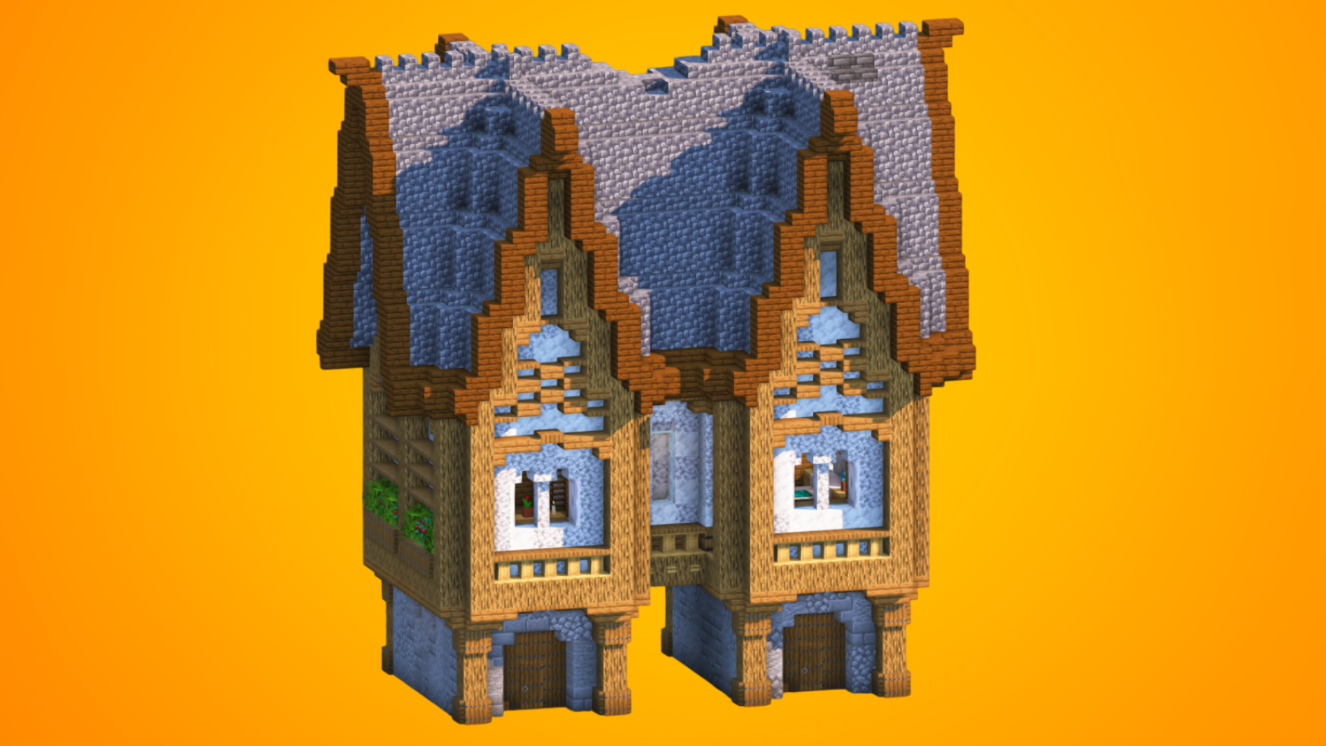 Twin Medieval Townhouse | Fully Furnished Interior — Minecraft Build by RaekonBuilds
