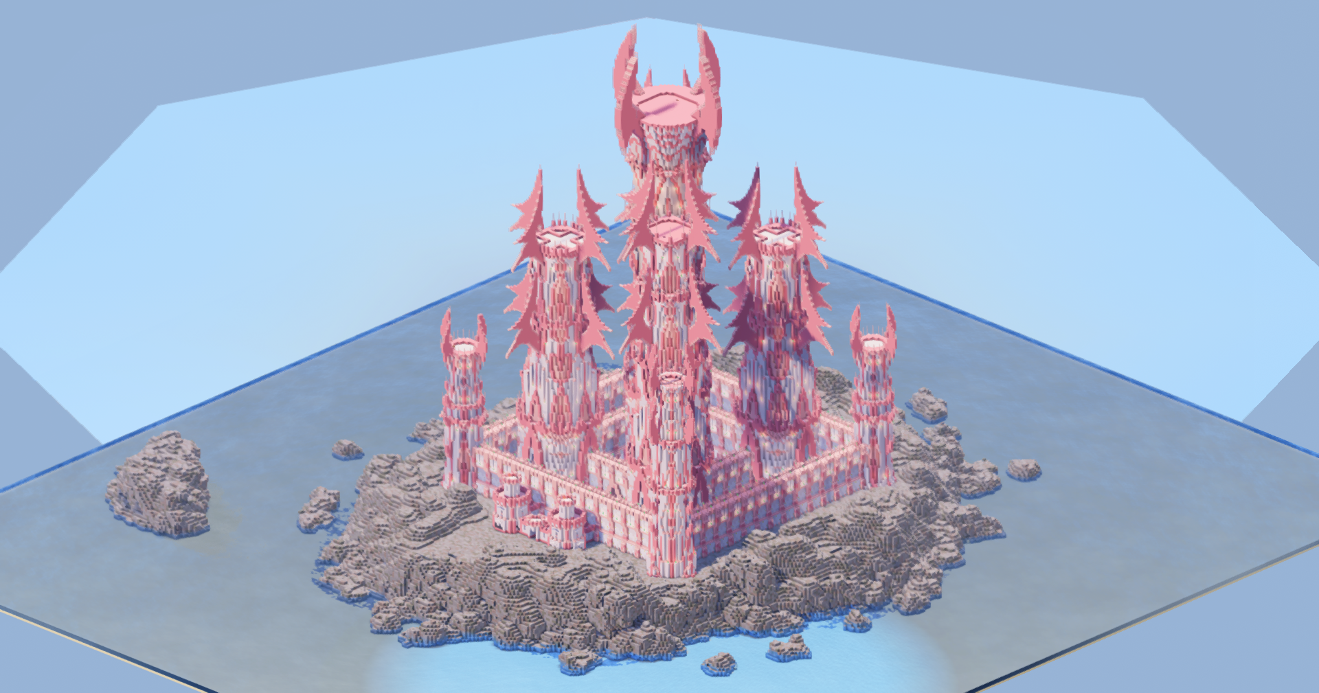 White and Cherry Fantasy Castle 400x400 Blocks Fully Built Map download (Diamond Tier+ Patreon Exclusive) — Minecraft Build by LeonisBuilds