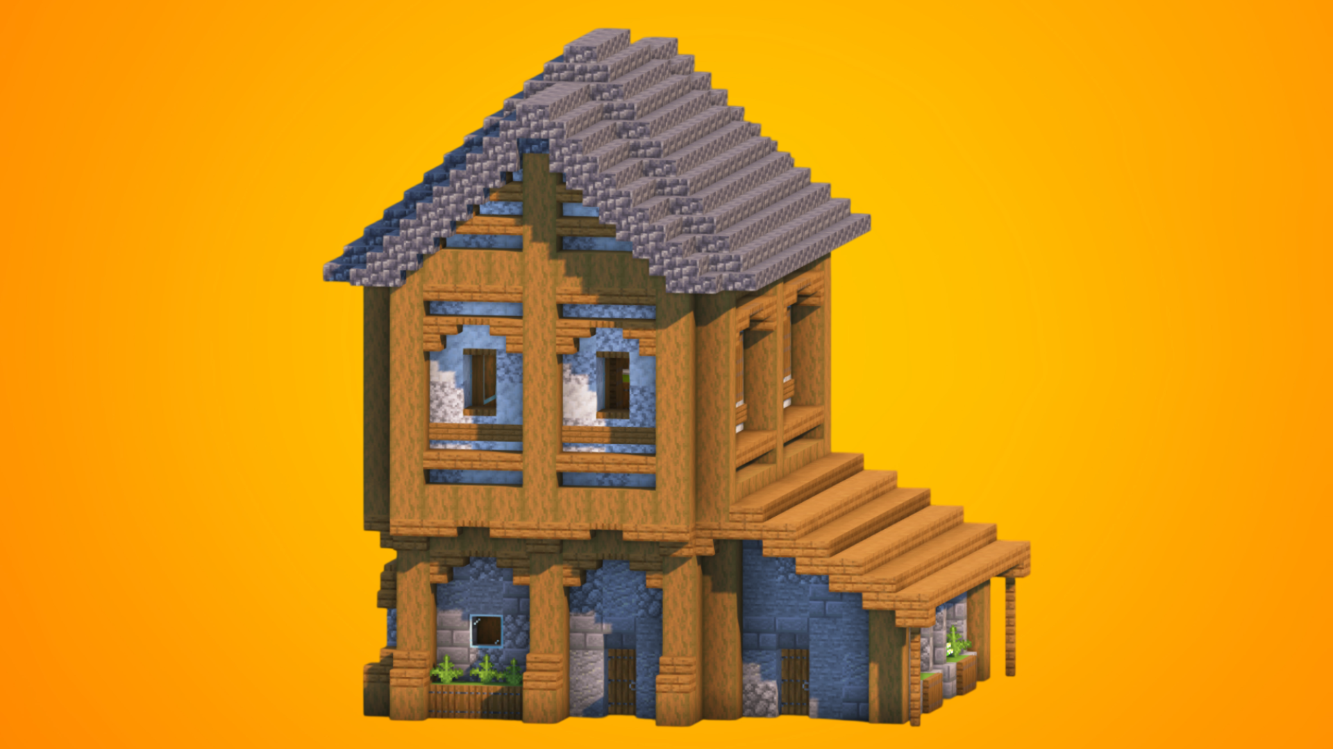Rustic Medieval Village House with Side Porch | Fully Furnished Interior — Minecraft Build by RaekonBuilds