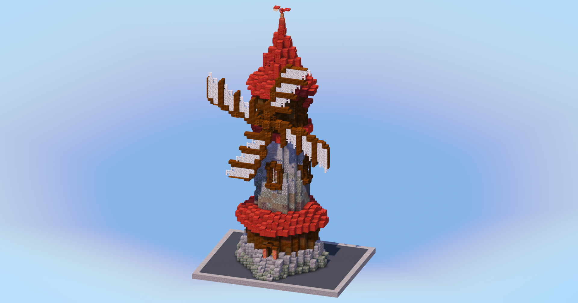 Mangrove Red Medieval Windmill — Minecraft Build by LeonisBuilds