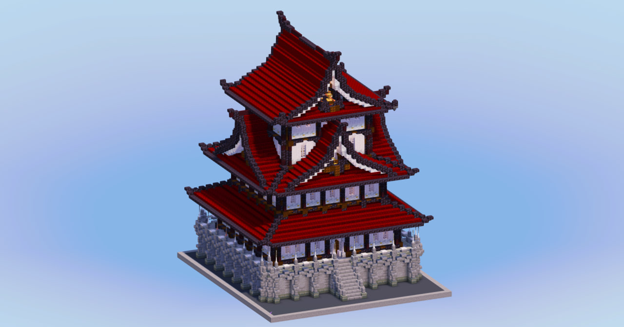 Japanese Castle Dark Red — Minecraft Build by LeonisBuilds (2)
