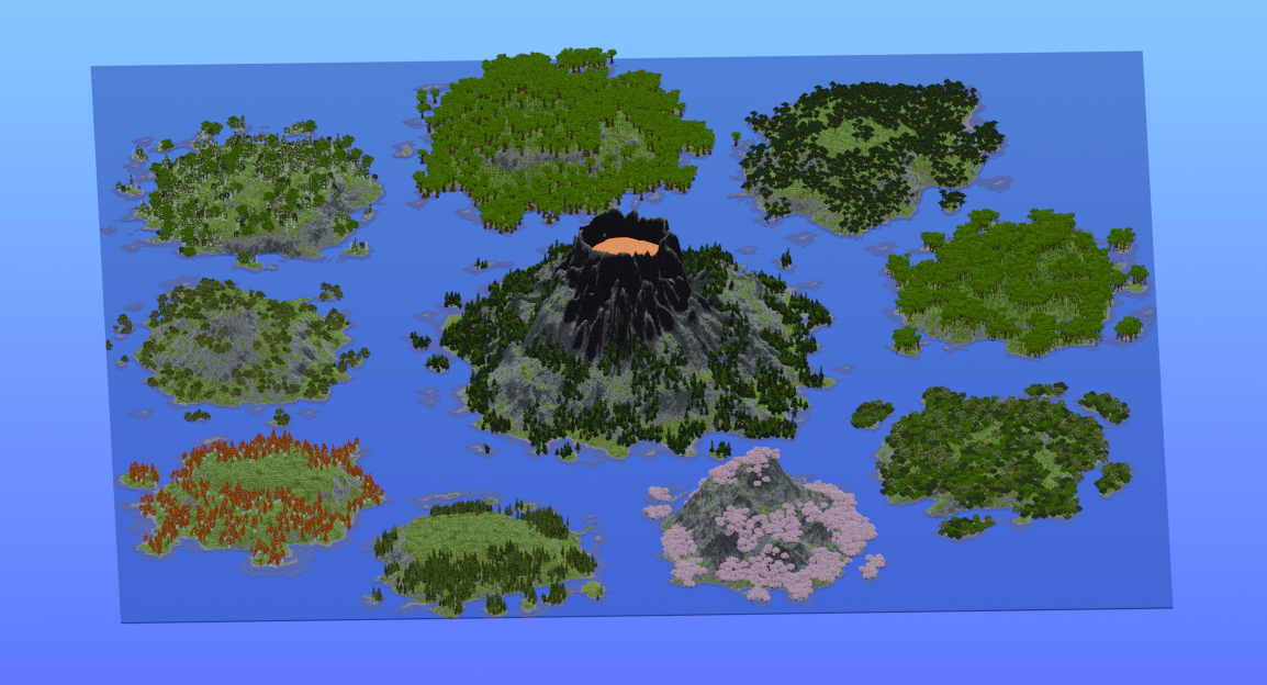 Survival Multibiome Archipelago 2000x2000 Blocks Custom Map, Volcano, Cherry Grove, Palms, Jungle, Forest, Autumn Forest, Cypress Forest, Taiga, Birch Forest