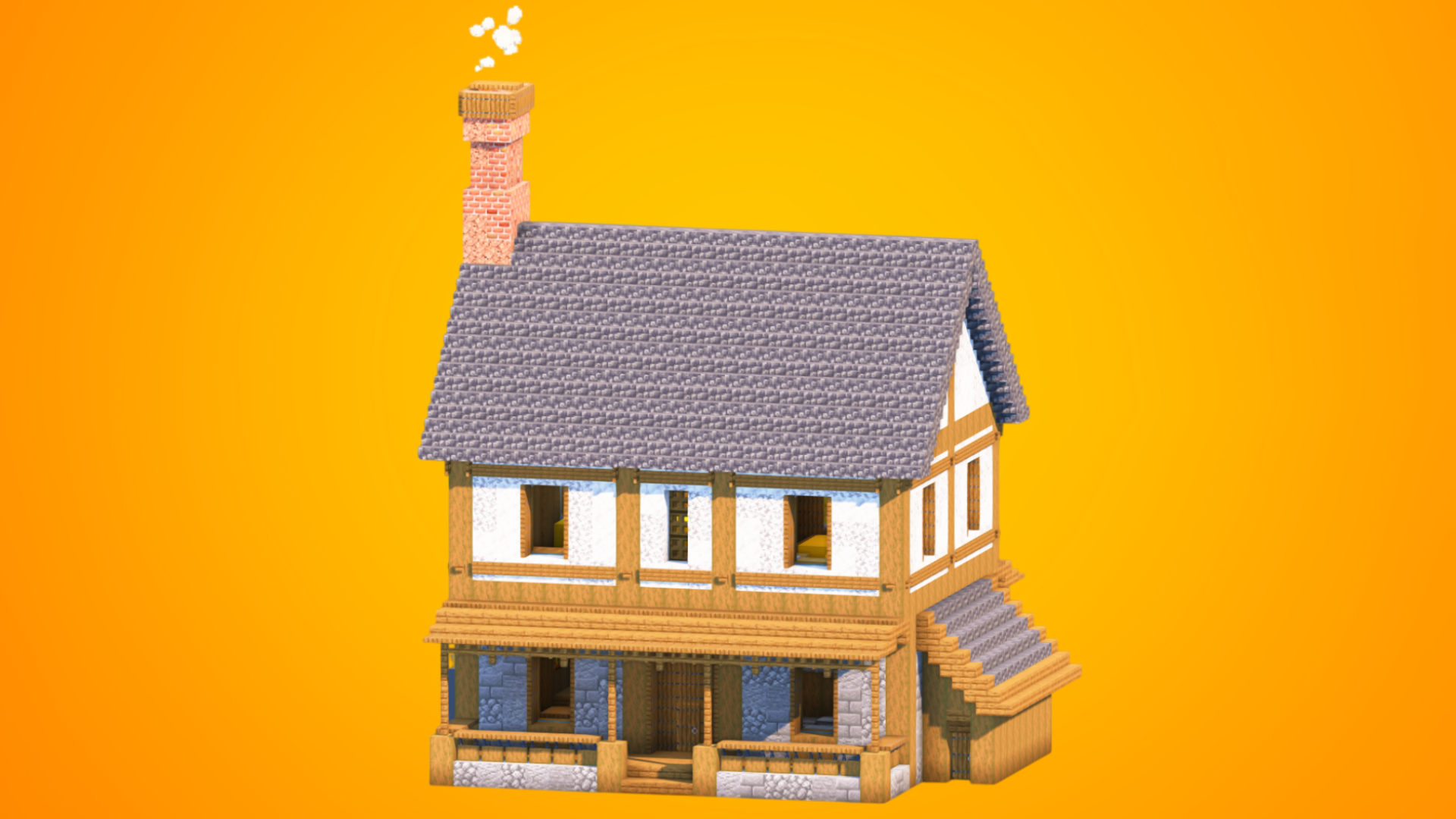 Cozy Medieval Farmhouse with Porch & Chimney | Fully Furnished Interior — Minecraft Build by RaekonBuilds