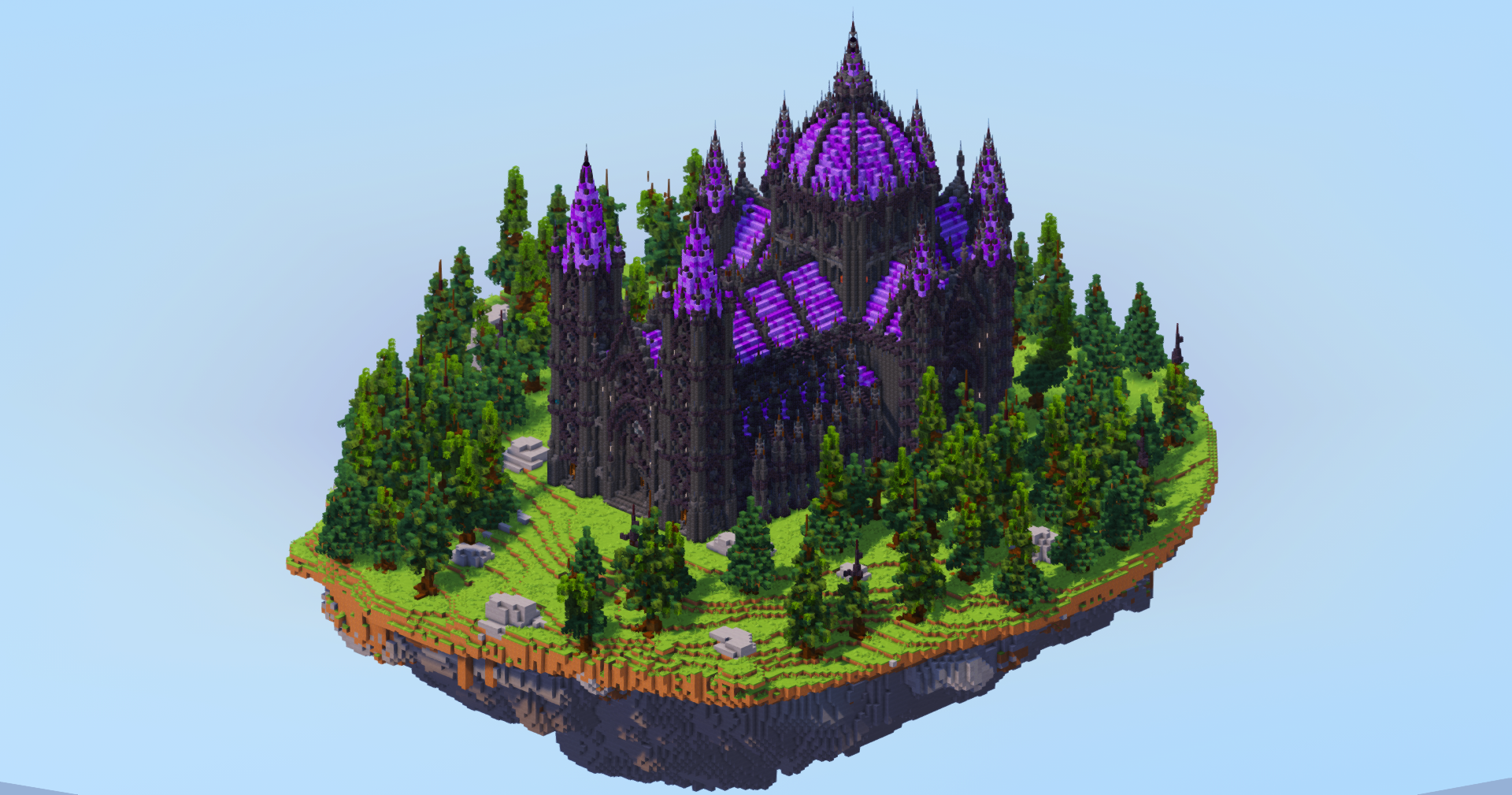 Dark Amethyst Gothic Cathedral v2 on Floating Island — Minecraft Build by LeonisBuilds