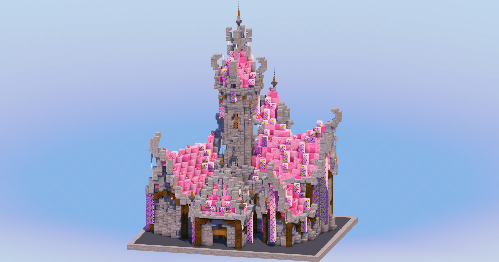 Pink Medieval Fantasy Castle — Minecraft Build by LeonisBuilds