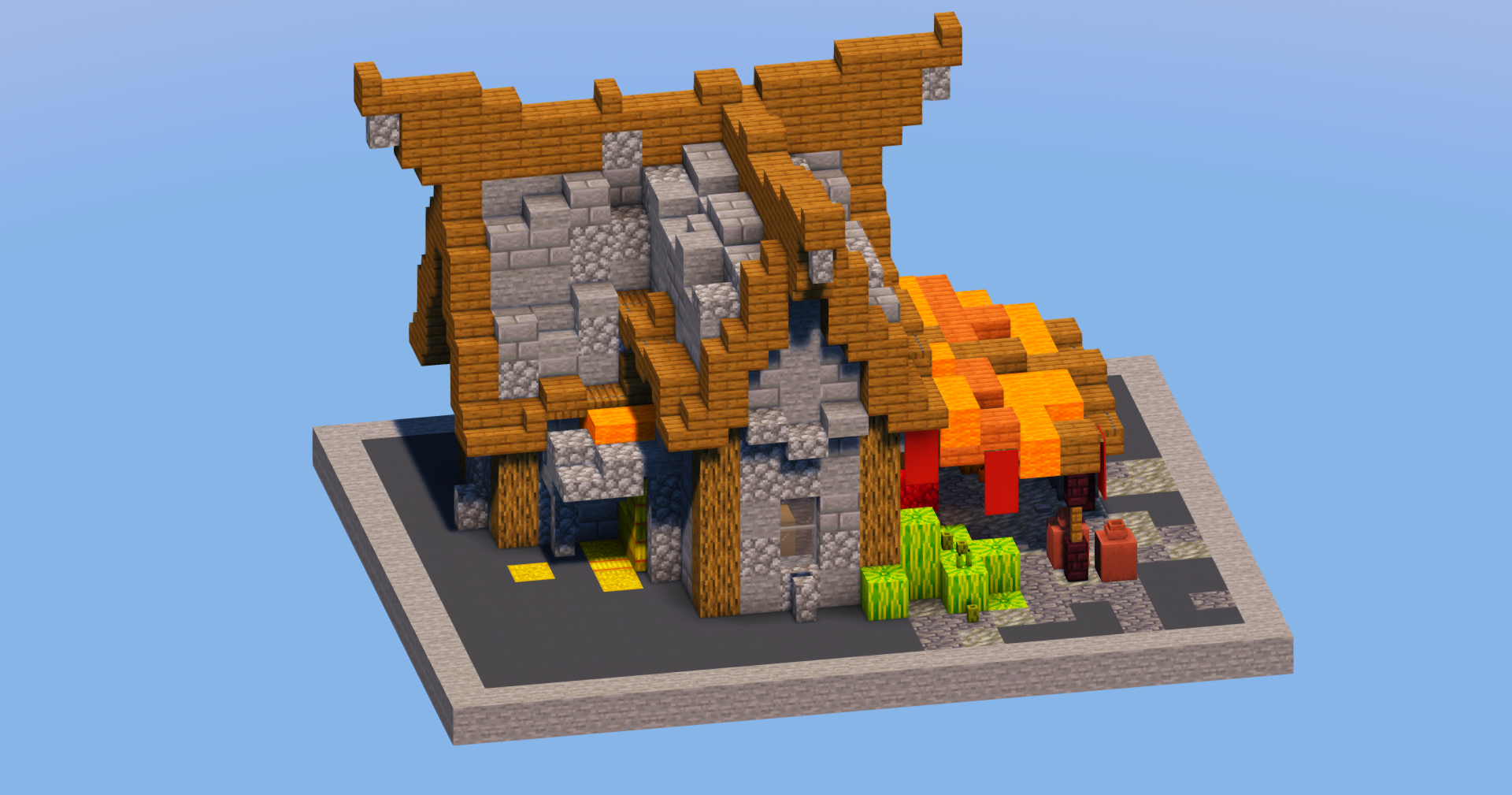 Stone Medieval Fruit Shop — Minecraft Build by LeonisBuilds