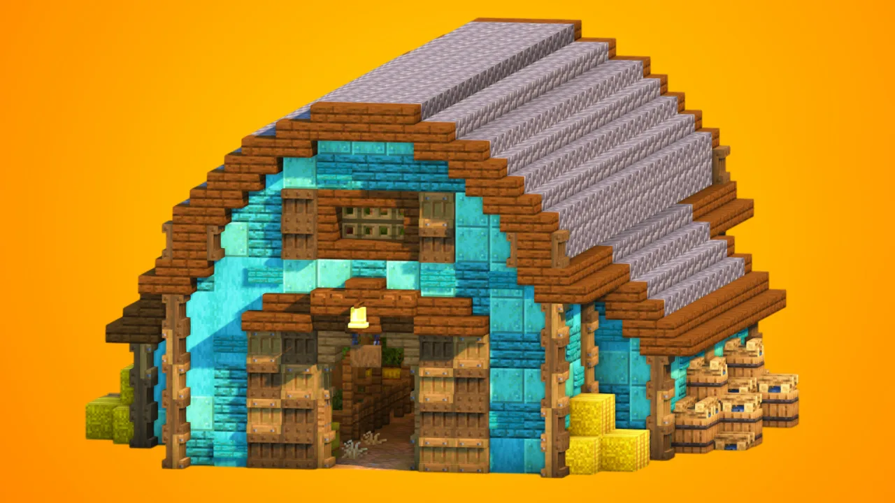Rustic Cyan Copper Barn | Fully Furnished Interior — Minecraft Build by RaekonBuilds
