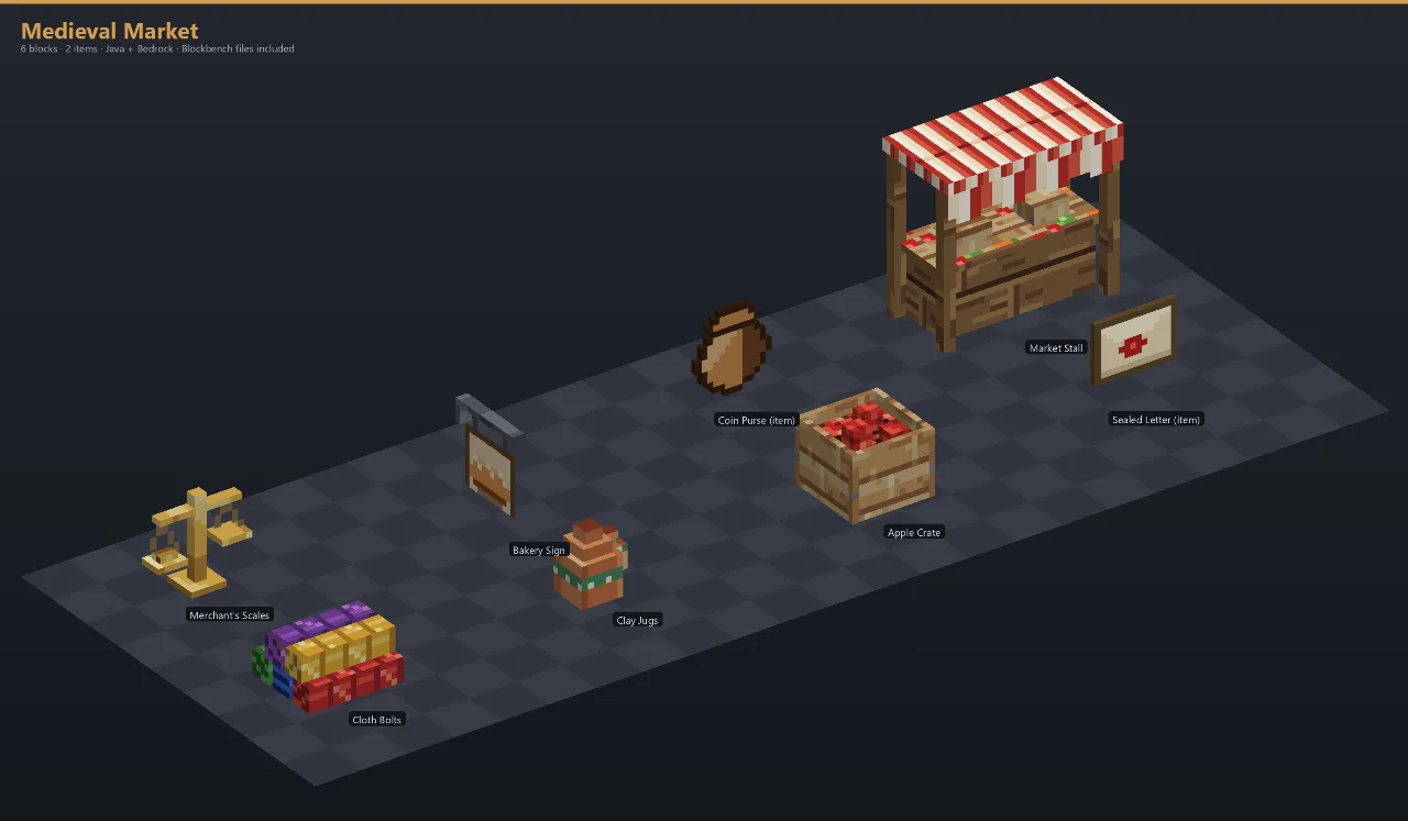 Medieval Market Asset Download [Java + Bedrock + Blockbench] — Minecraft Resource Pack by ScorpionTeam