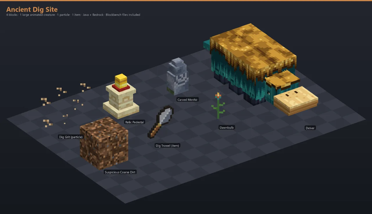 Ancient Dig Site Asset [Java + Bedrock + Blockbench] — Minecraft Resource Pack by ScorpionTeam
