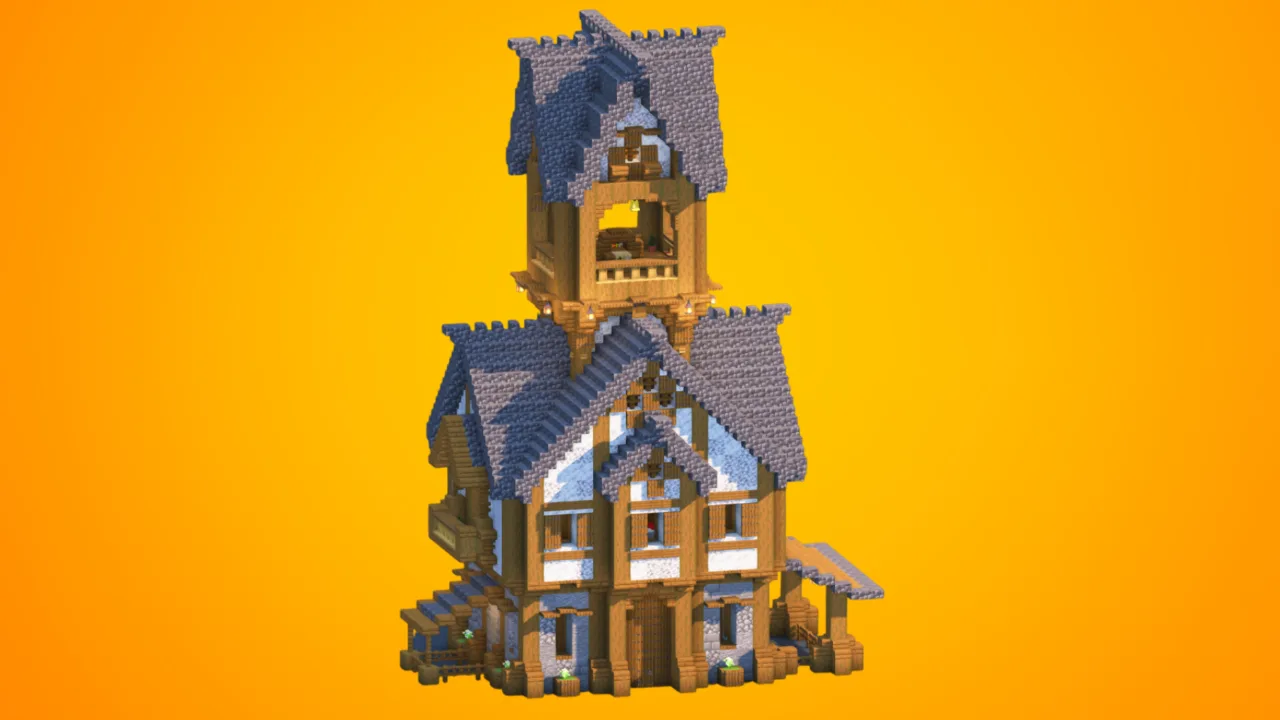 Medieval Watchtower House with Bell Tower | Fully Furnished — Minecraft Build by RaekonBuilds
