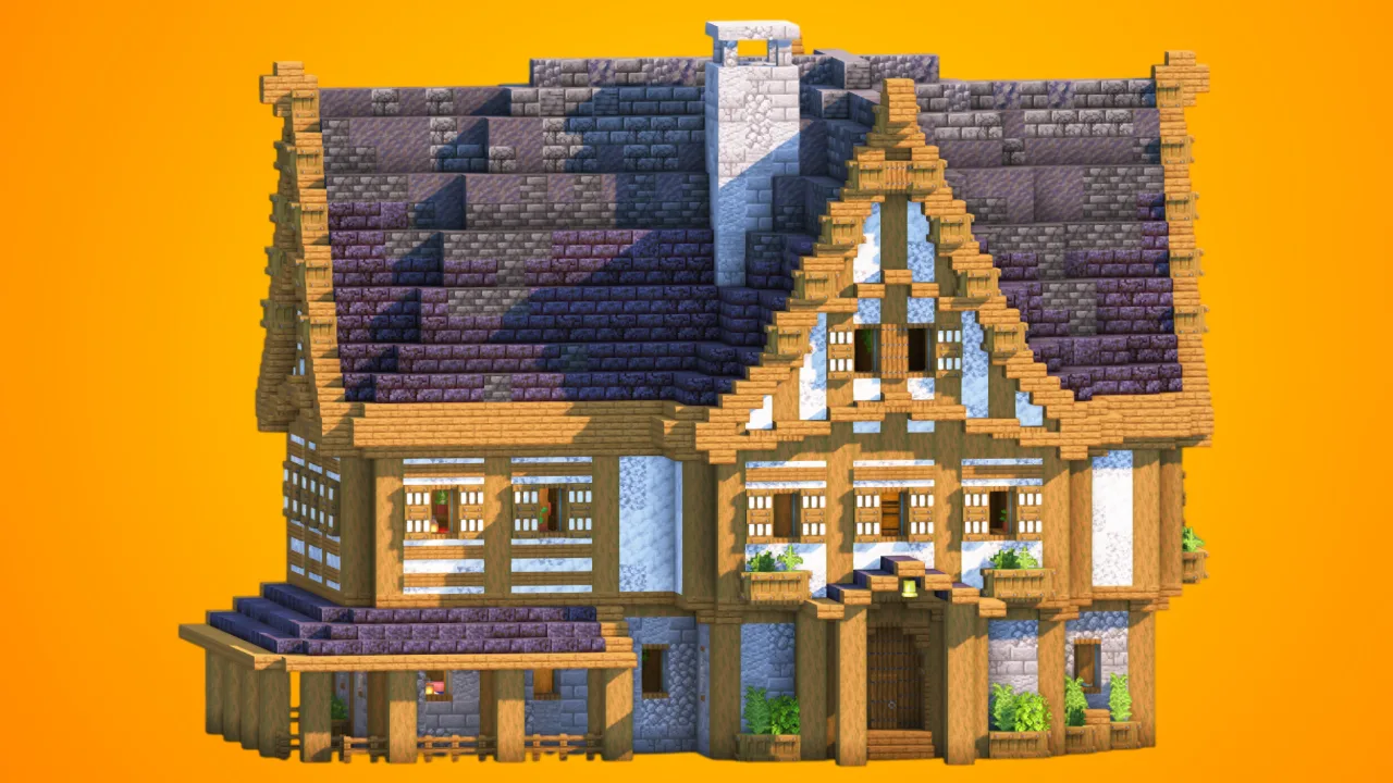 Large Rustic Medieval House Build with Interior [Schematic Download] — Minecraft Build by RaekonBuilds