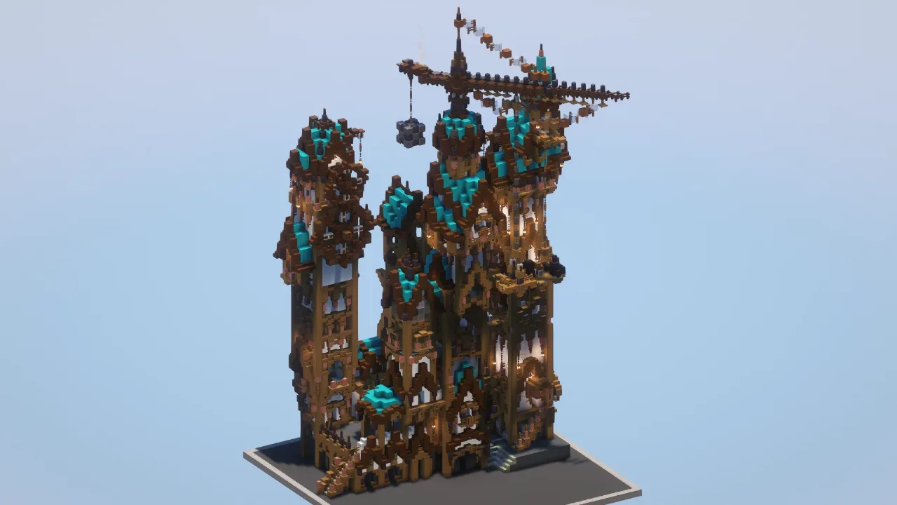 Cyan Steampunk Mansion — Minecraft Build by LeonisBuilds