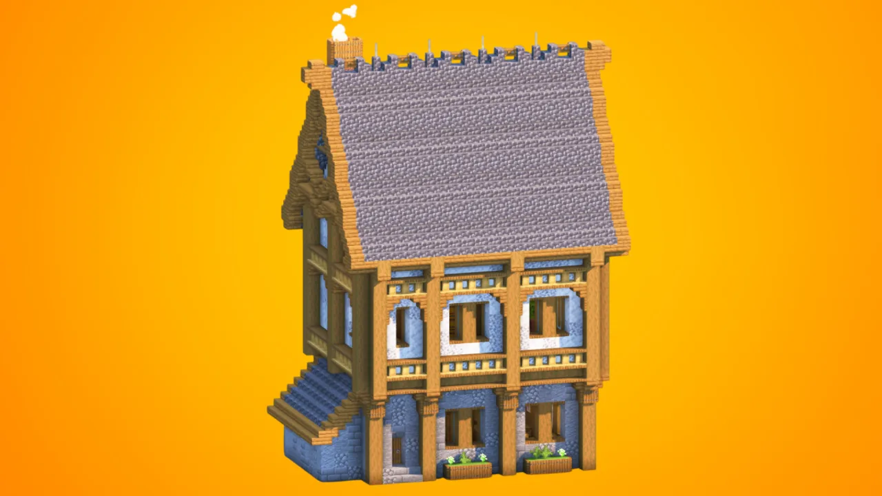 Tall Medieval Townhouse with Crested Roof | Fully Furnished Interior — Minecraft Build by RaekonBuilds