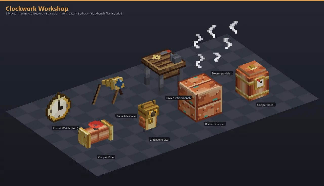 Clockwork Workshop Asset [Java + Bedrock + Blockbench] — Minecraft Resource Pack by ScorpionTeam