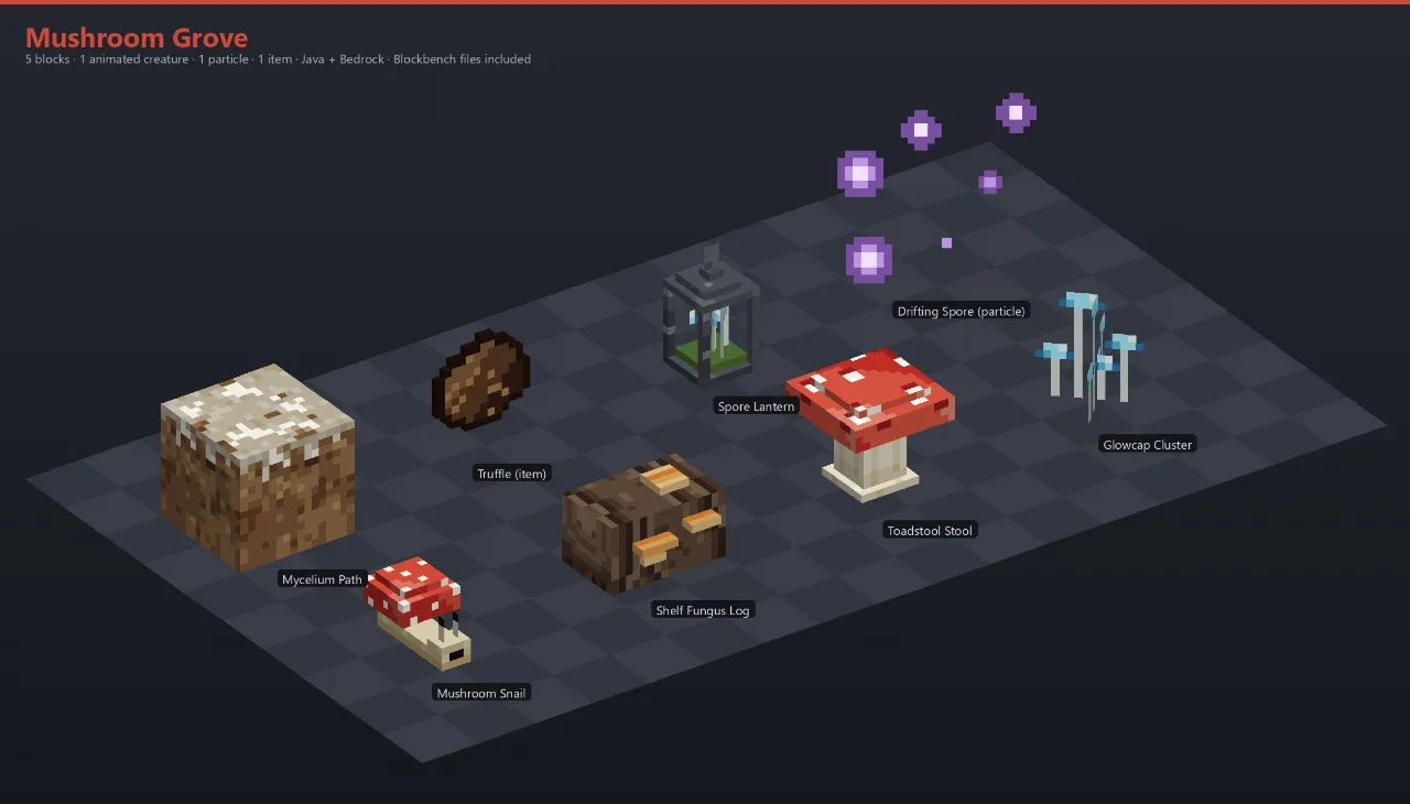 Mushroom Grove Asset Download [Java + Bedrock + Blockbench] — Minecraft Resource Pack by ScorpionTeam