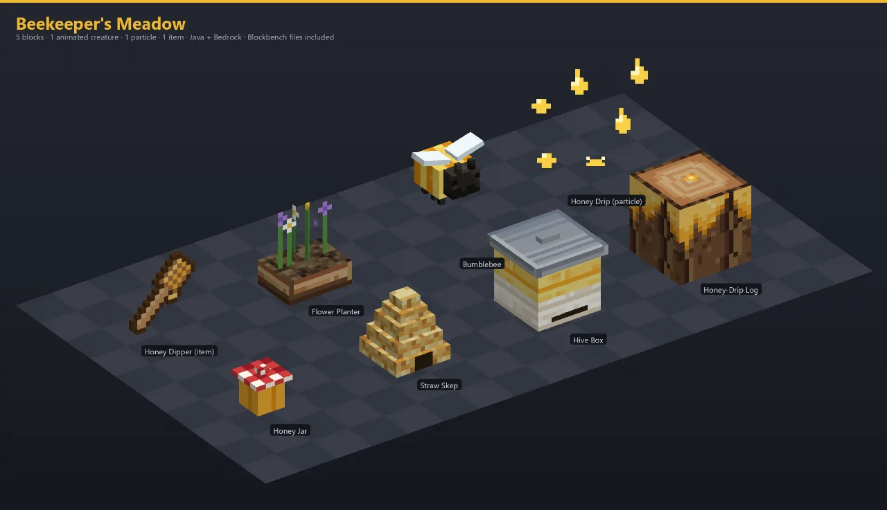 Beekeeper's Meadow Asset [Java + Bedrock + Blockbench] — Minecraft Resource Pack by ScorpionTeam