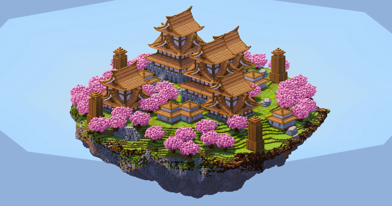 Japanese Floating Island with Jungle wood Castles — Minecraft Build by LeonisBuilds