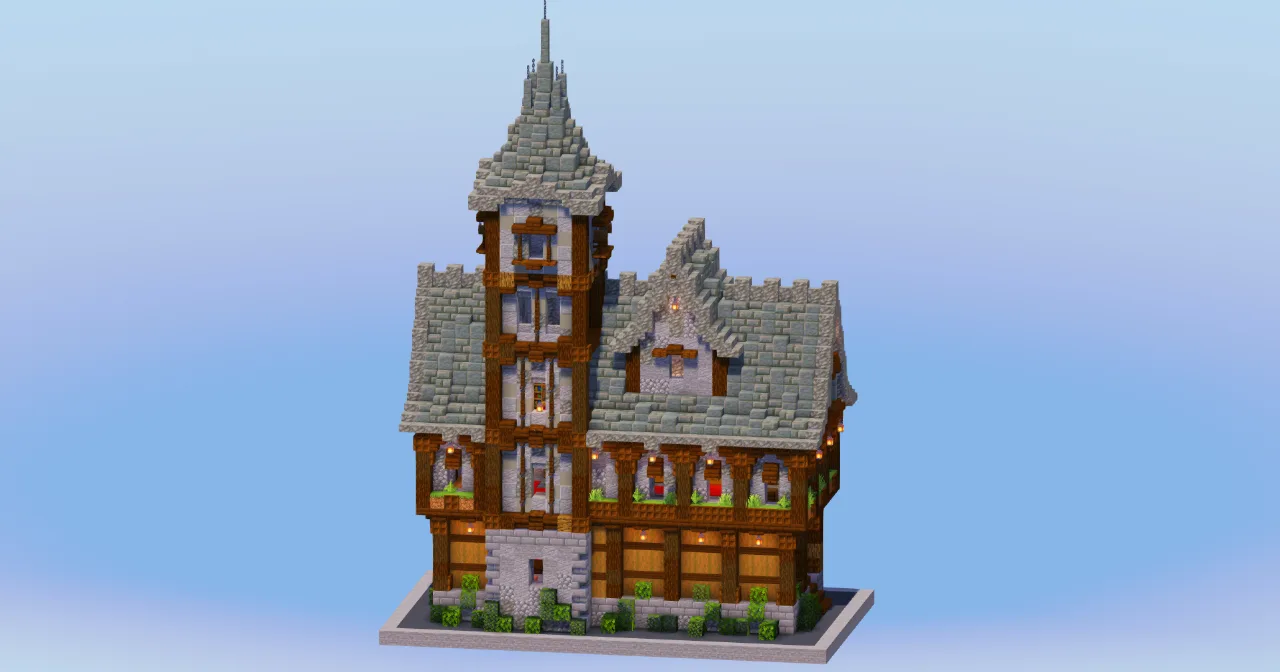 Medieval Town Hall Tuff Bricks — Minecraft Build by LeonisBuilds