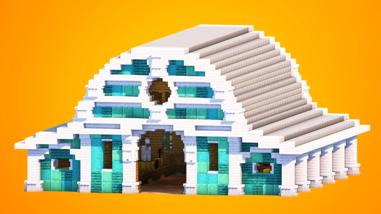 Grand White & Cyan Copper Barn | Fully Furnished Interior — Minecraft Build by RaekonBuilds