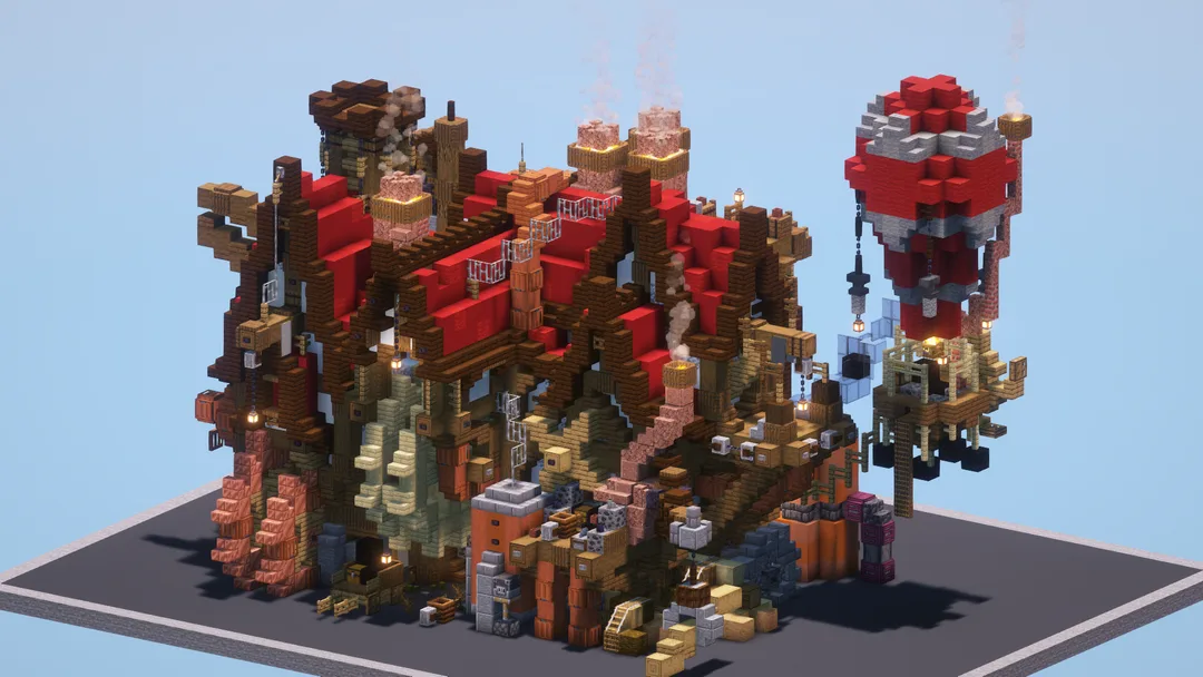 Steampunk Medieval Red House — Minecraft Build by LeonisBuilds