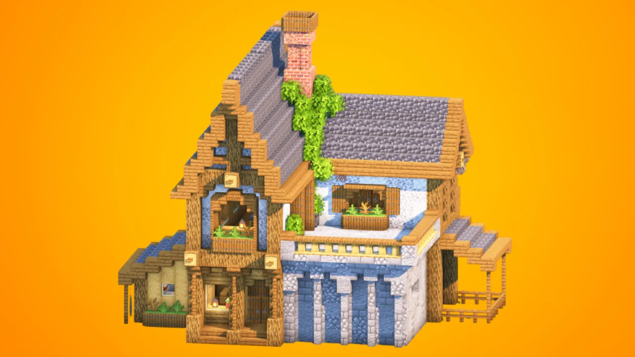 Medieval House with Open Terrace & Chimney | Fully Furnished — Minecraft Build by RaekonBuilds
