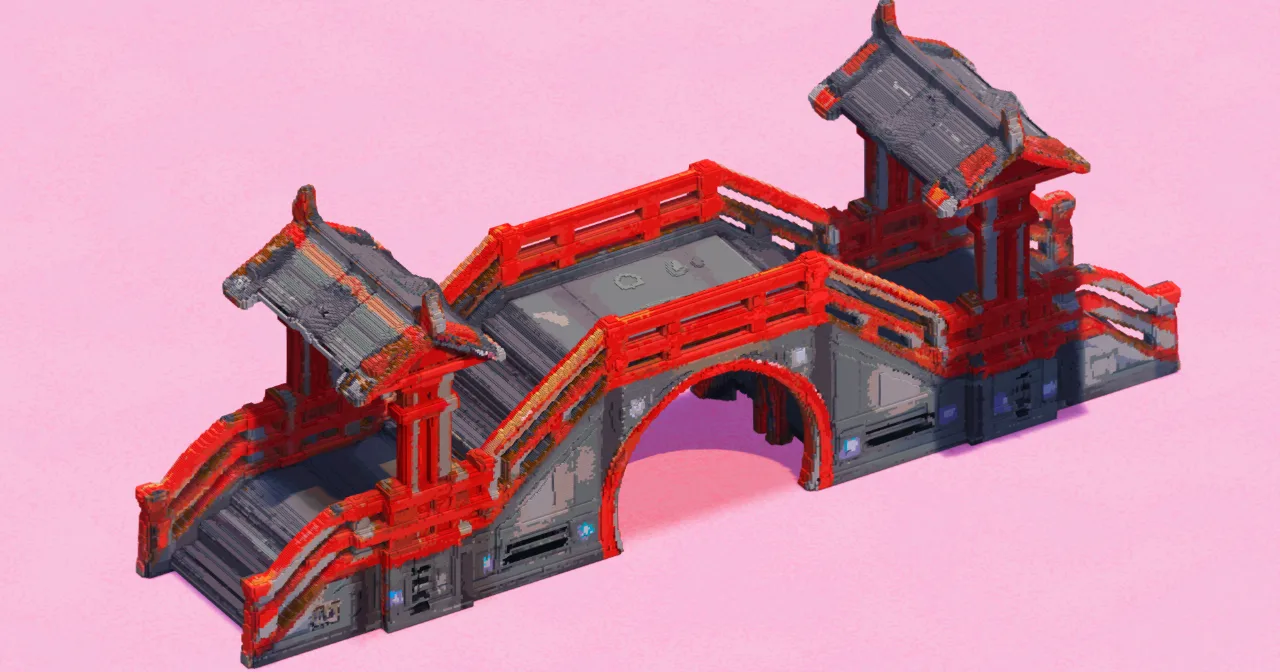 Red Asian Bridge Scifi — Minecraft Build by EasternRealms