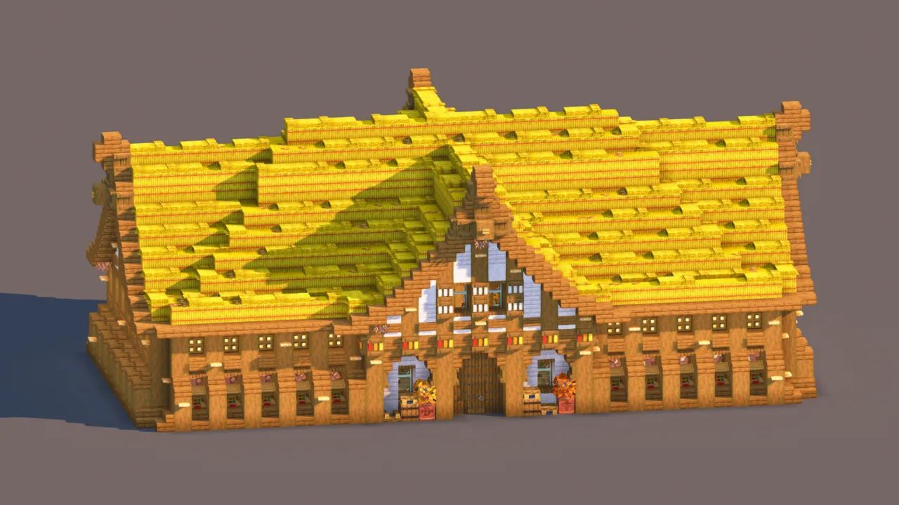 Autumn Medieval Villager Trading Hall | Fully Furnished Interior — Minecraft Build by RaekonBuilds