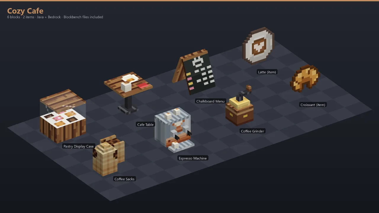 Cozy Cafe Asset Download [Java + Bedrock + Blockbench] — Minecraft Resource Pack by ScorpionTeam