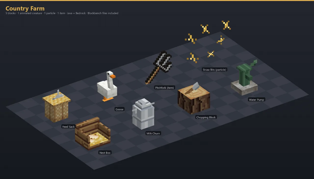 Country Farm Asset Download [Java + Bedrock + Blockbench] — Minecraft Resource Pack by ScorpionTeam