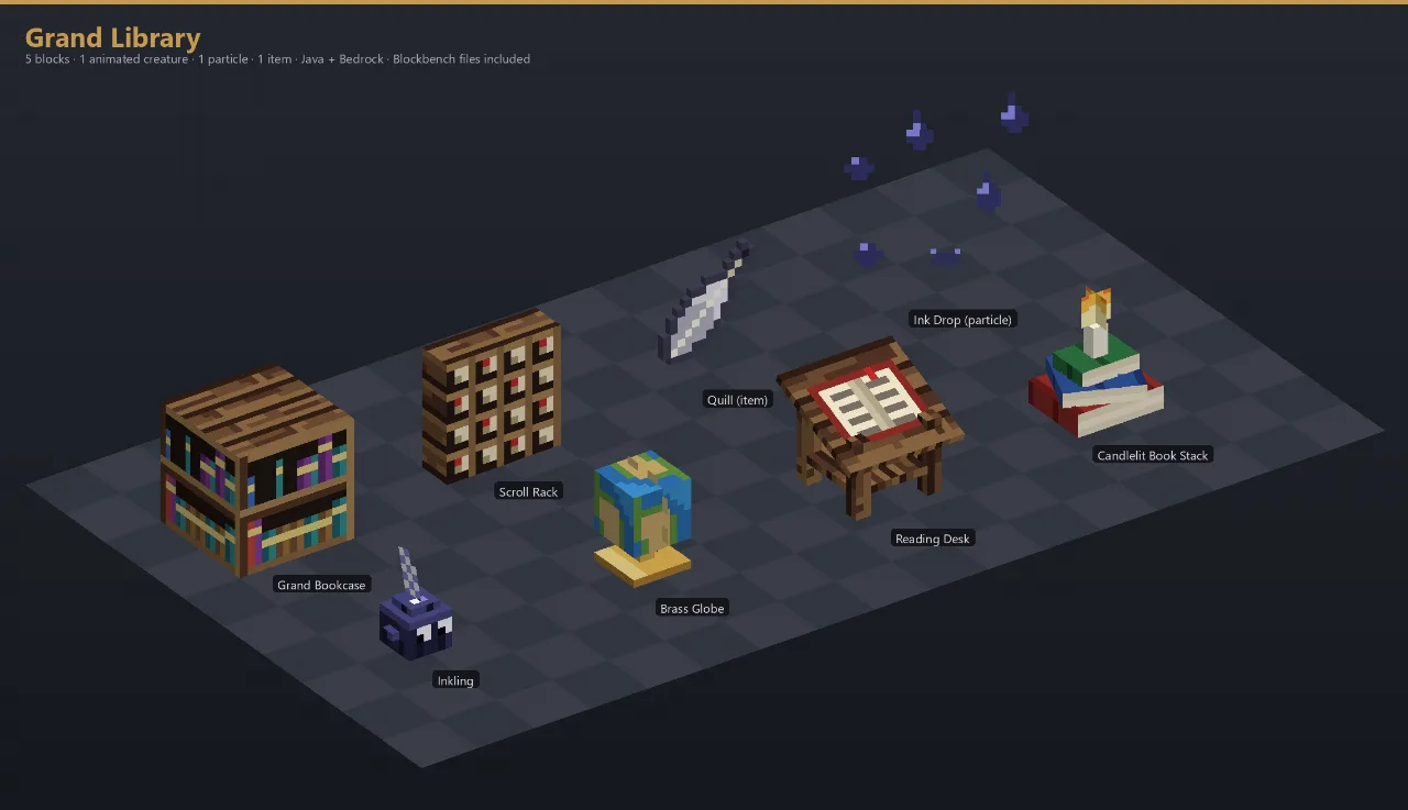 Grand Library Asset Download [Java + Bedrock + Blockbench] — Minecraft Resource Pack by ScorpionTeam